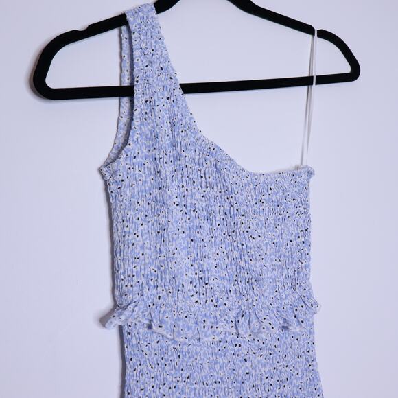 PRINCESS POLLY Elza Mini Dress Blue One Shoulder Shirred Smocked Women's 2 - Picture 9 of 14